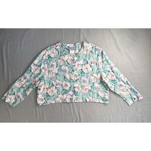 Vintage Samuel Blue Floral Half Shirt 3/4 Sleeve Womens Size 12